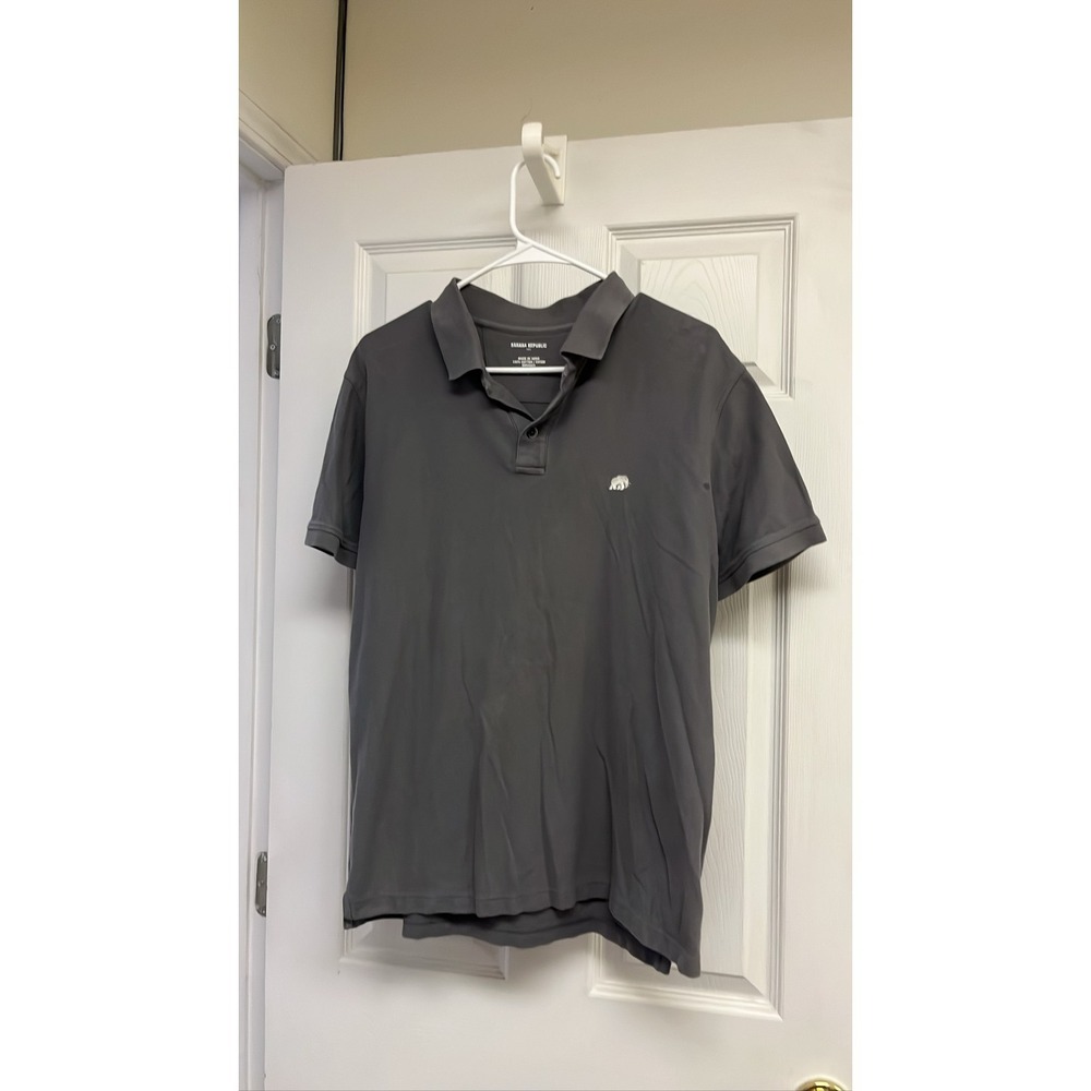 Banana Republic Polo Shirt Mens Large Gray Elephant Logo Cotton SS